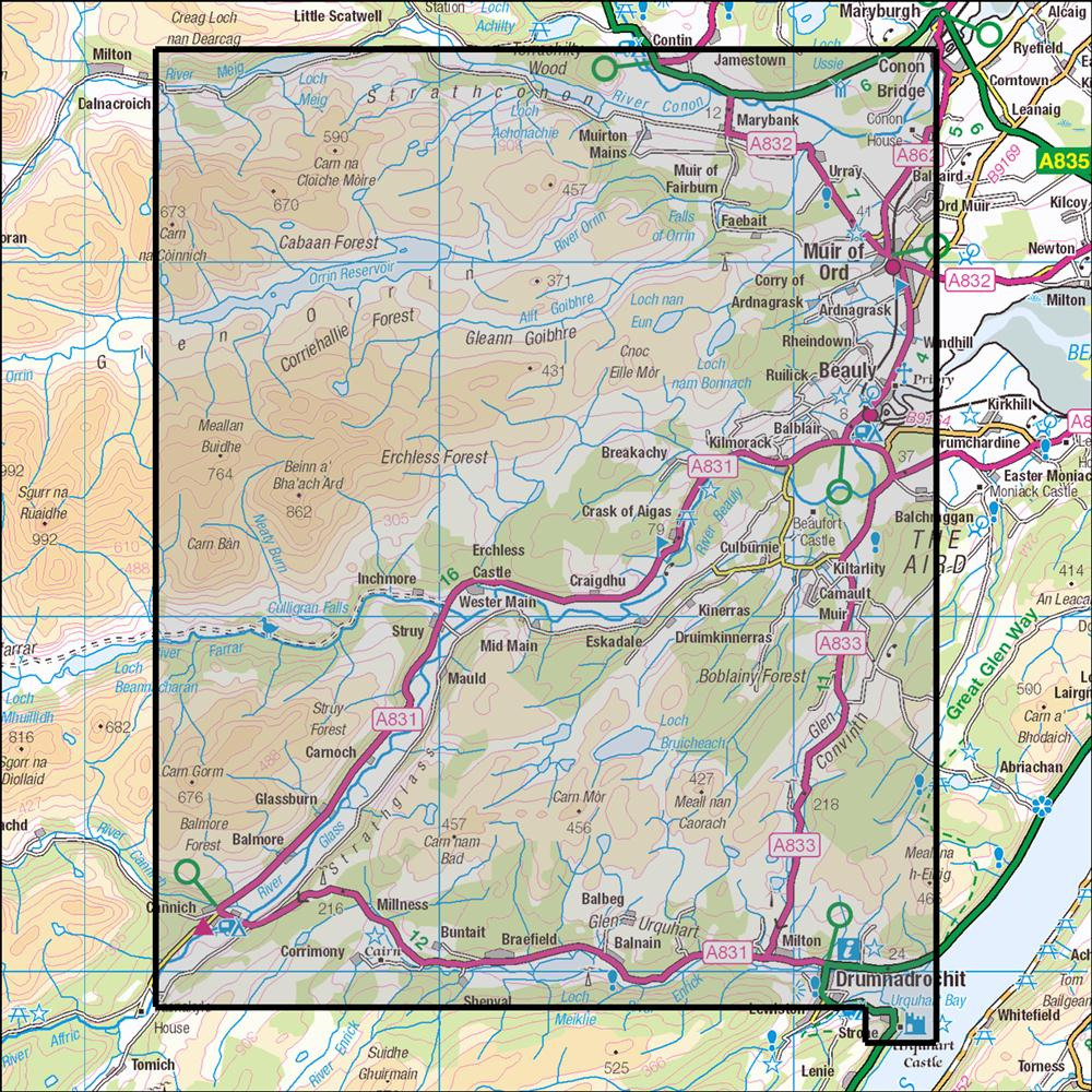 Outdoor Map Navigator image showing the area of the 1:25,000 scale Ordnance Survey Explorer map 431 Glen Urquhart & Strathglass
