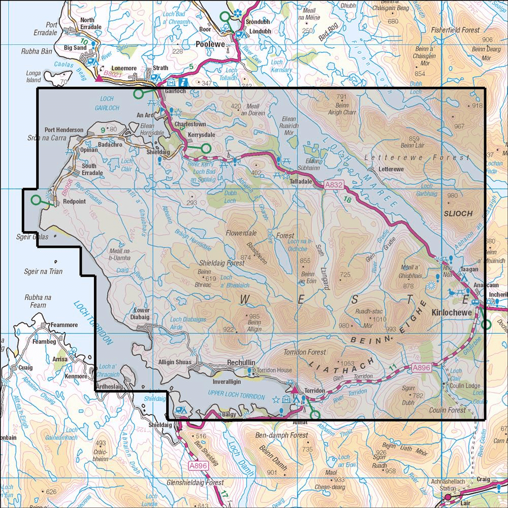 Outdoor Map Navigator image showing the area of the 1:25,000 scale Ordnance Survey Explorer map 433 Torridon - Beinn Eighe & Liathach