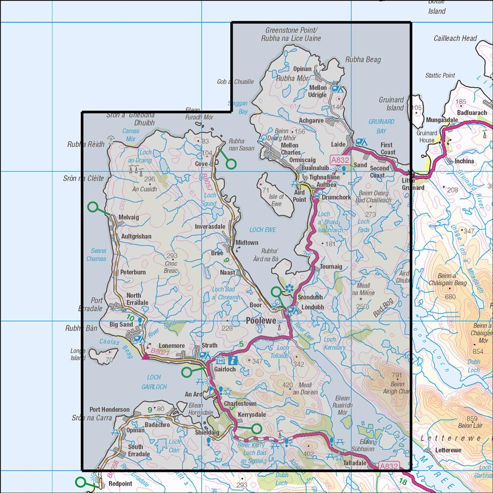 Outdoor Map Navigator image showing the area of the 1:25,000 scale Ordnance Survey Explorer map 434 Gairloch & Loch Ewe