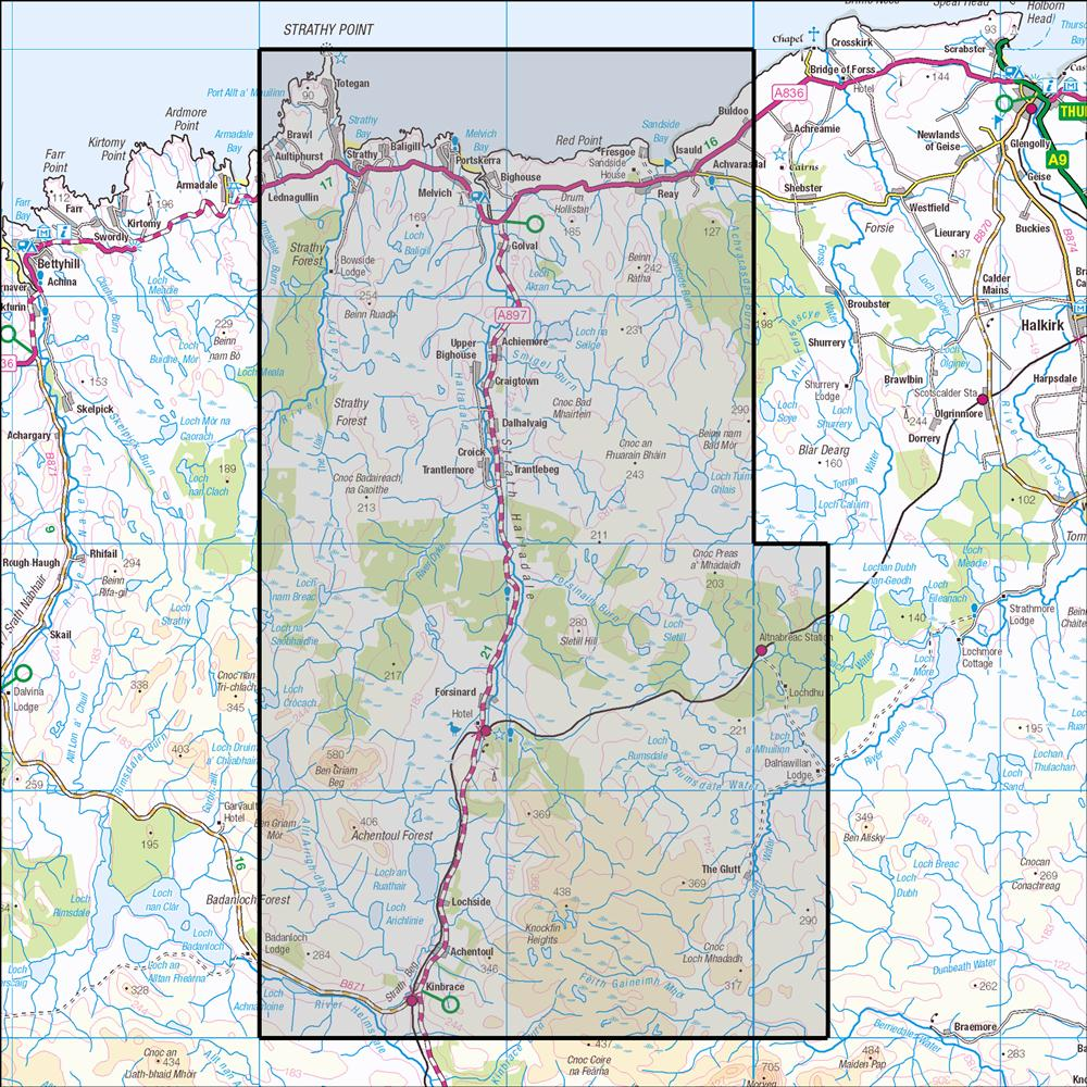 Outdoor Map Navigator image showing the area of the 1:25,000 scale Ordnance Survey Explorer map 449 Strath Halladale & Strathy Point