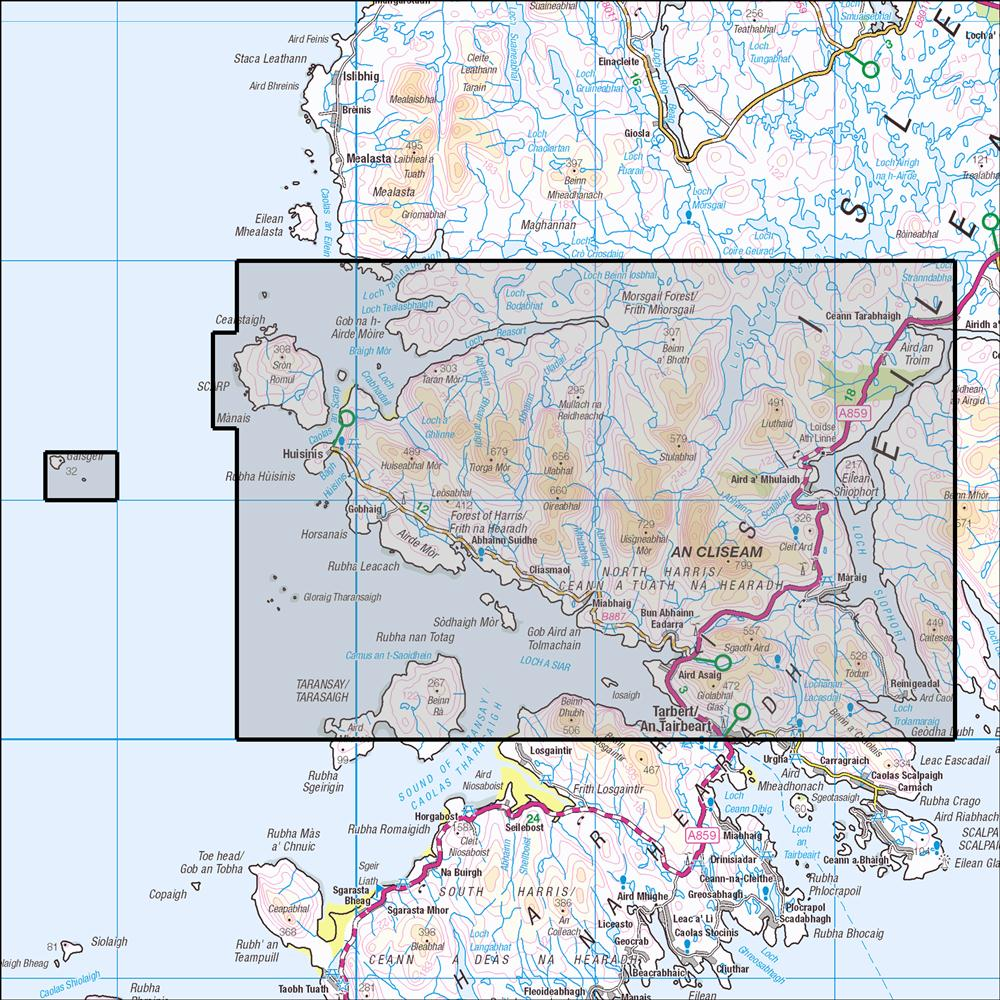 Outdoor Map Navigator image showing the area of the 1:25,000 scale Ordnance Survey Explorer map 456 North Harris & Loch Shiphoirt / Ceann a Tuath