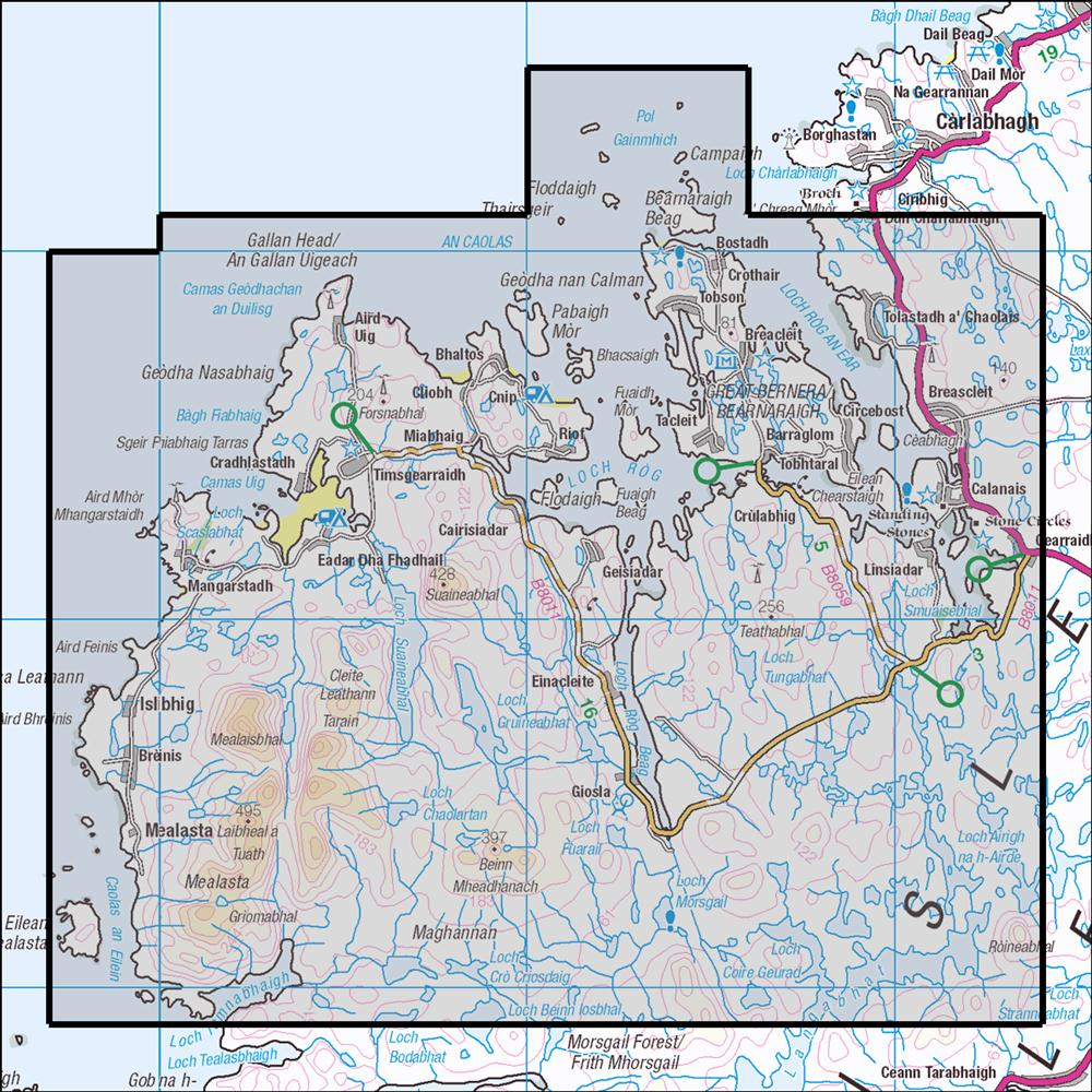 Outdoor Map Navigator image showing the area of the 1:25,000 scale Ordnance Survey Explorer map 458 West Lewis / Taobh Siar Leodhais