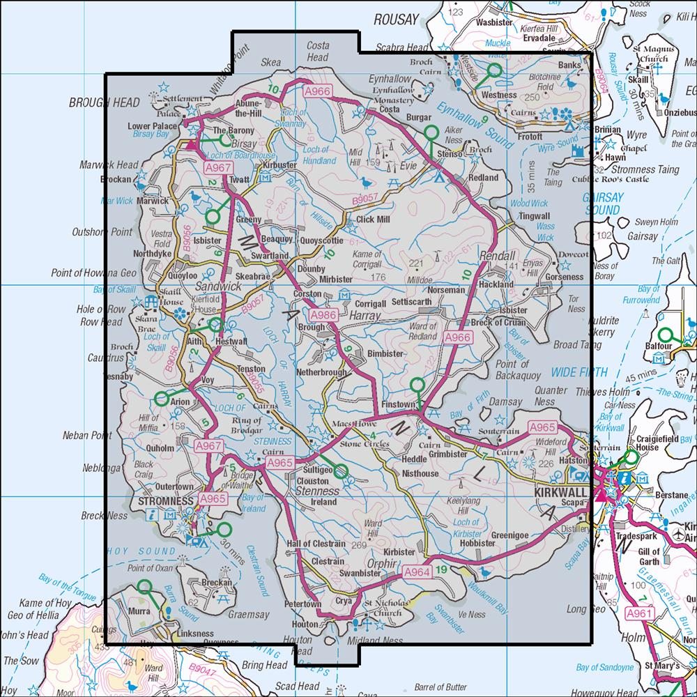 Outdoor Map Navigator image showing the area of the 1:25,000 scale Ordnance Survey Explorer map 463 Orkney - West Mainland - Stromness & Tingwall