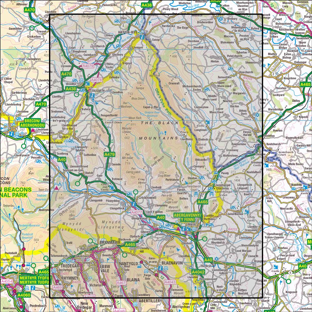 Outdoor Map Navigator image showing the area of the 1:25,000 scale Ordnance Survey Explorer map OL13 Brecon Beacons National Park East