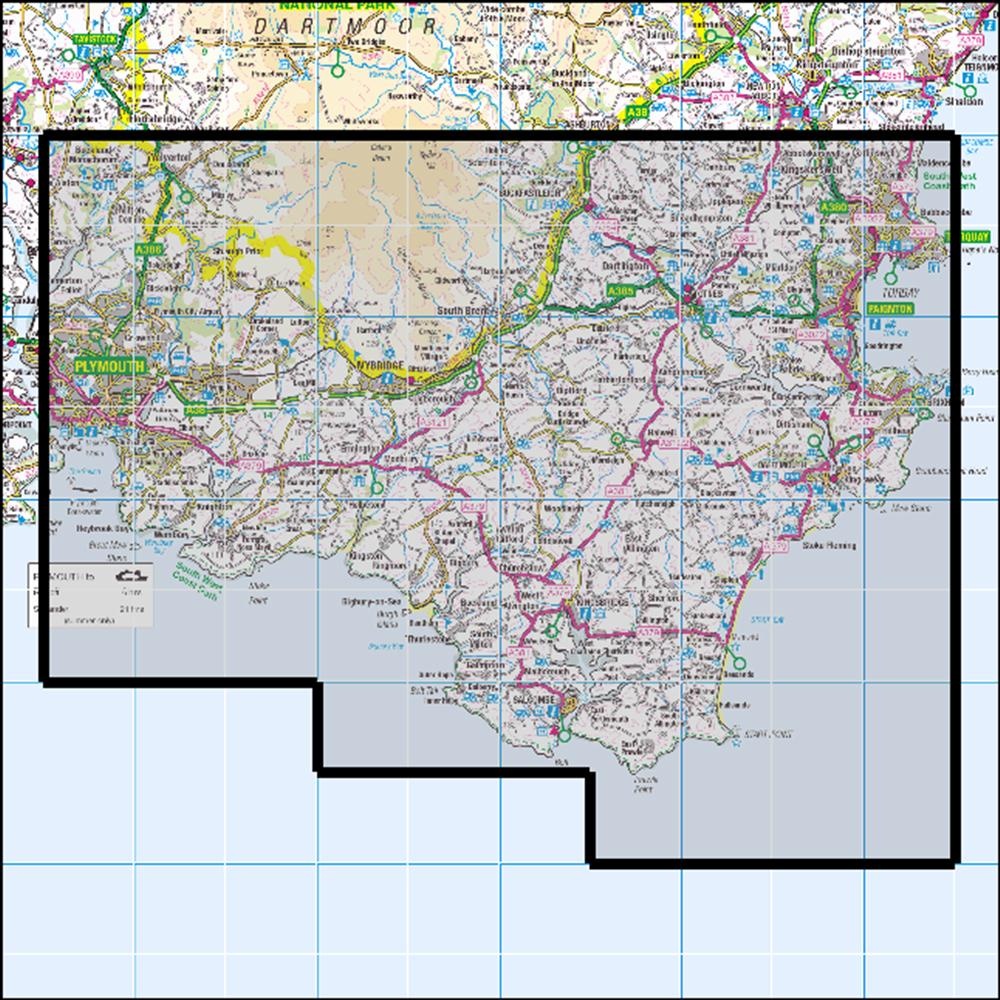 Outdoor Map Navigator image showing the area of the 1:25,000 scale Ordnance Survey Explorer map OL20 South Devon - Brixham to Newton Ferrers