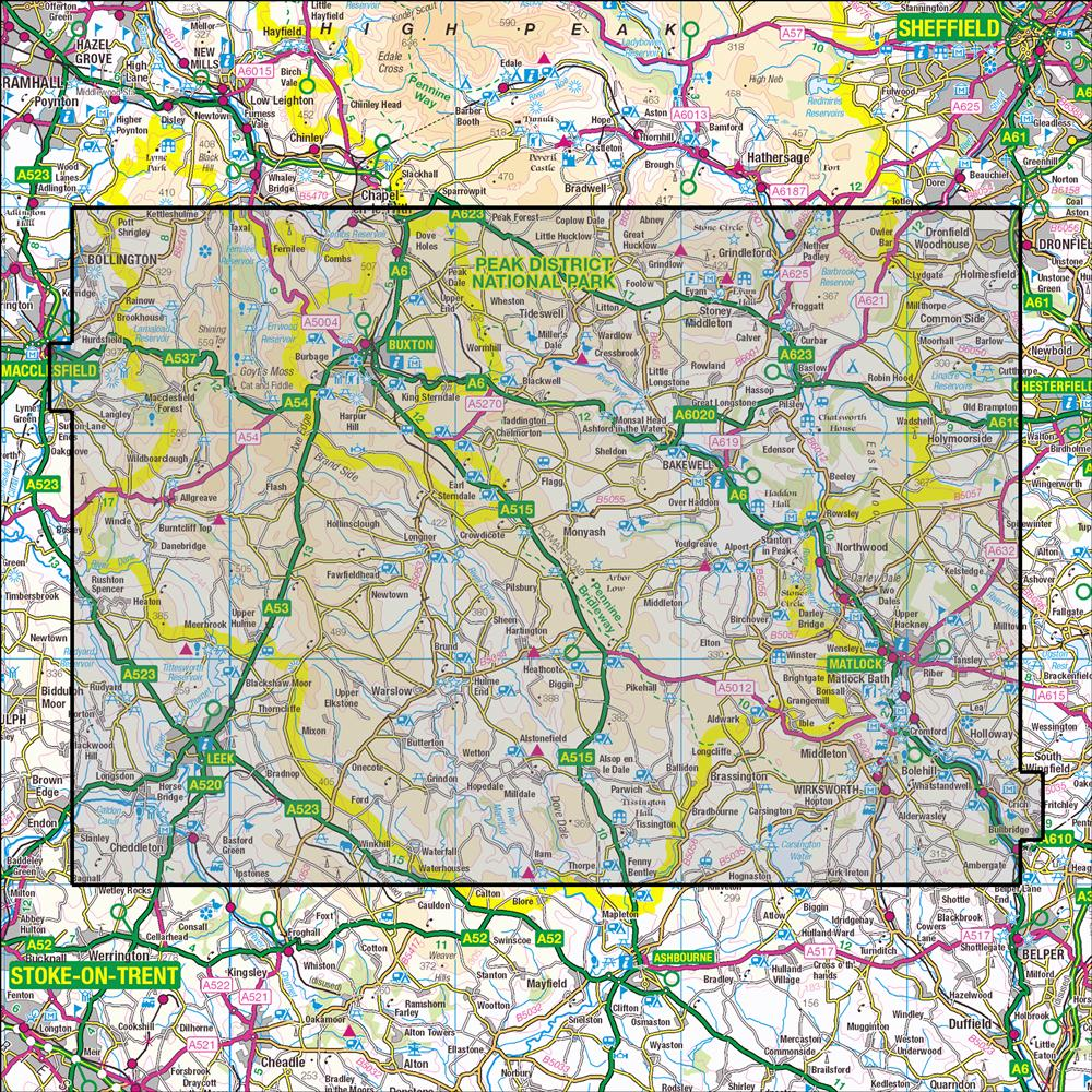 Outdoor Map Navigator image showing the area of the 1:25,000 scale Ordnance Survey Explorer map OL24 Peak District - White Peak Area
