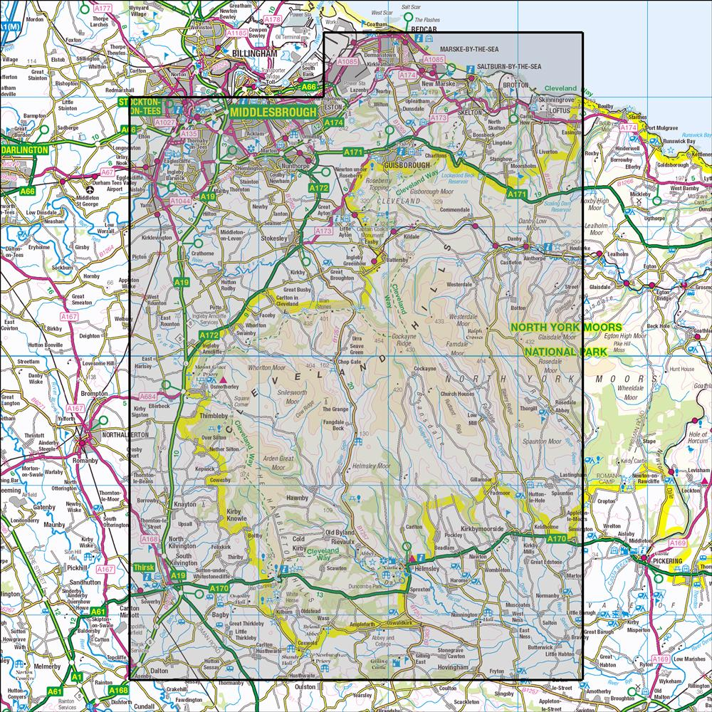 Outdoor Map Navigator image showing the area of the 1:25,000 scale Ordnance Survey Explorer map OL26 North York Moors - Western area