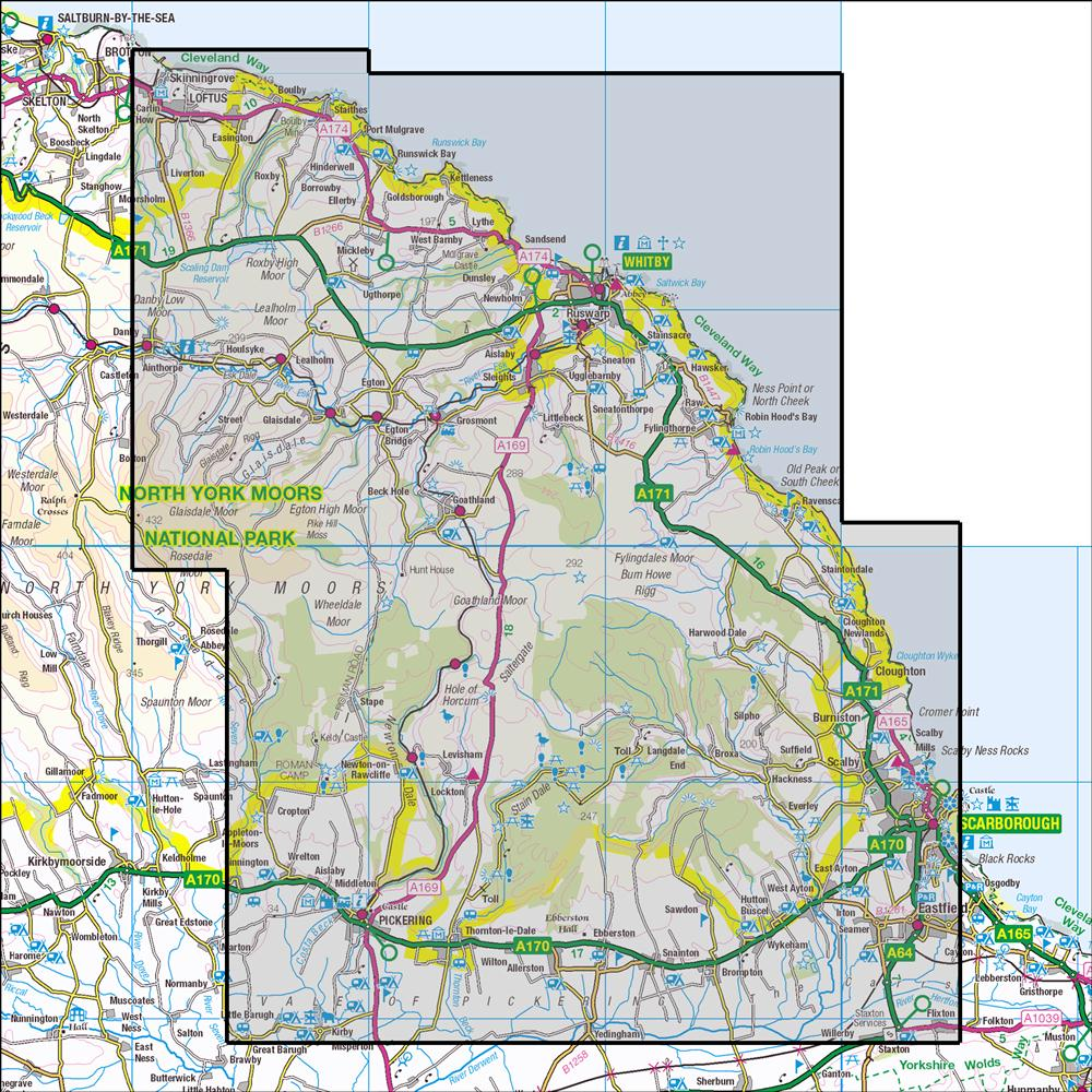 Outdoor Map Navigator image showing the area of the 1:25,000 scale Ordnance Survey Explorer map OL27 North York Moors - Eastern Area