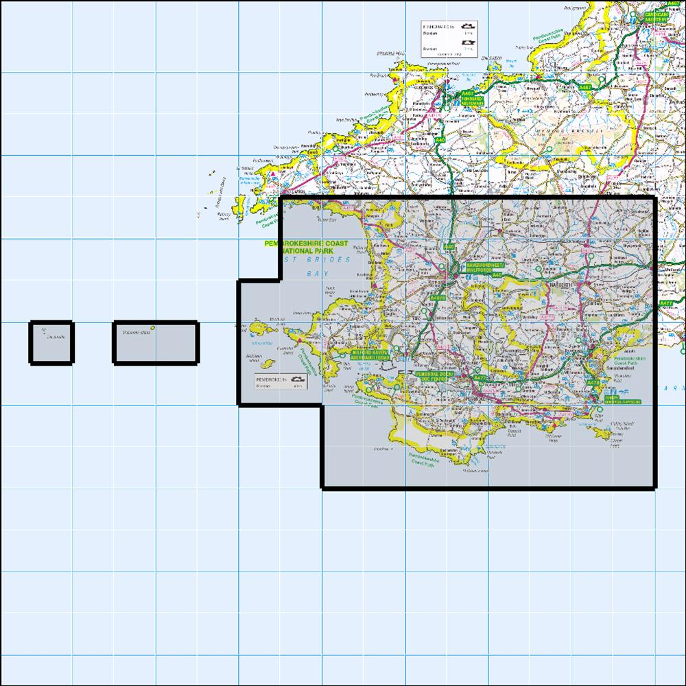 Outdoor Map Navigator image showing the area of the 1:25,000 scale Ordnance Survey Explorer map OL36 South Pembrokeshire
