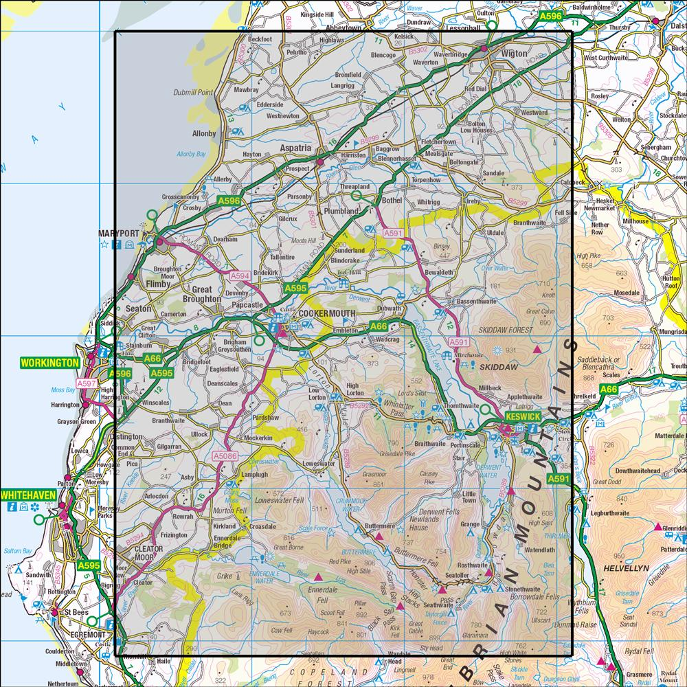 Outdoor Map Navigator image showing the area of the 1:25,000 scale Ordnance Survey Explorer map OL4 English Lakes - North-western area