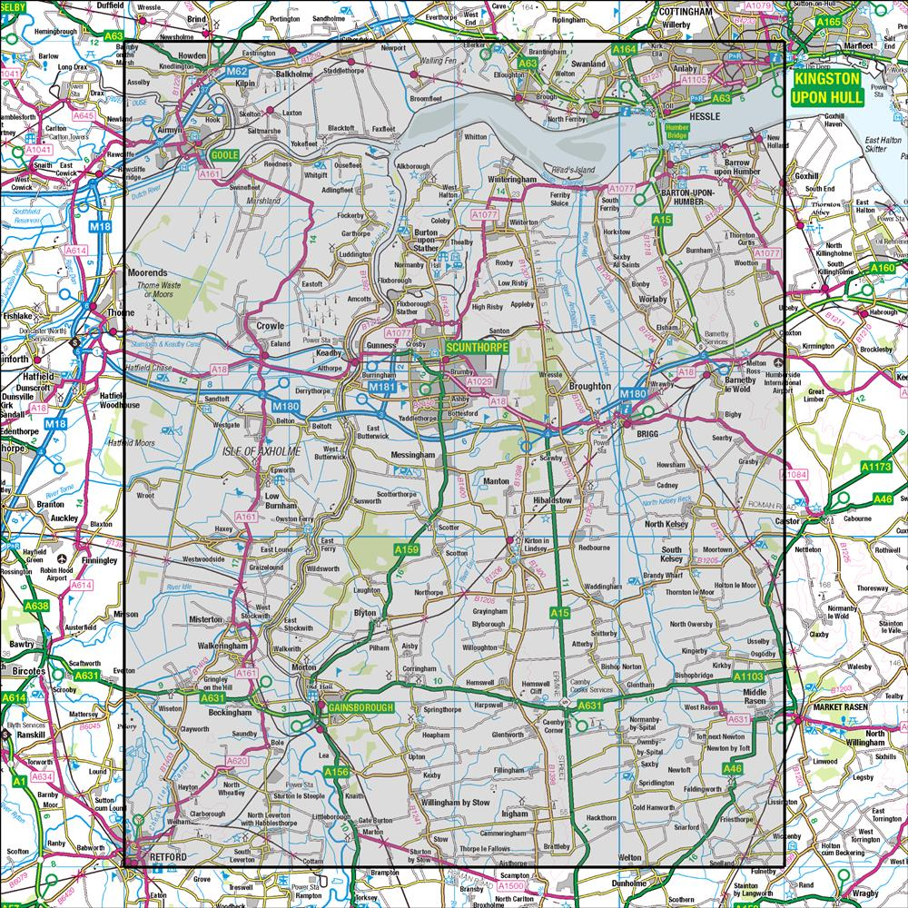 Outdoor Map Navigator image showing the area of the 1:50,000 scale Ordnance Survey Landranger map 112 Scunthorpe & Gainsborough