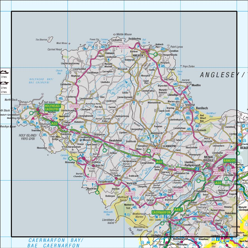 Outdoor Map Navigator image showing the area of the 1:50,000 scale Ordnance Survey Landranger map 114 Anglesey