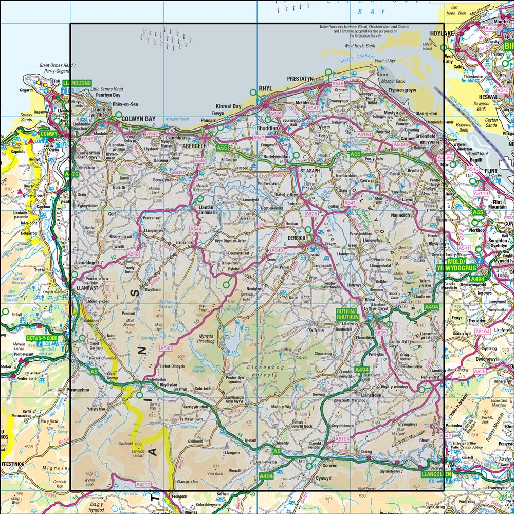 Outdoor Map Navigator image showing the area of the 1:50,000 scale Ordnance Survey Landranger map 116 Denbigh & Colwyn Bay