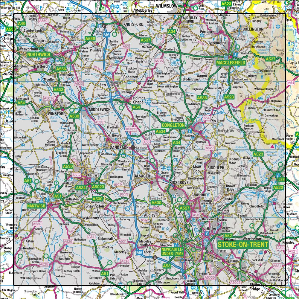 Outdoor Map Navigator image showing the area of the 1:50,000 scale Ordnance Survey Landranger map 118 Stoke-on-Trent & Macclesfield