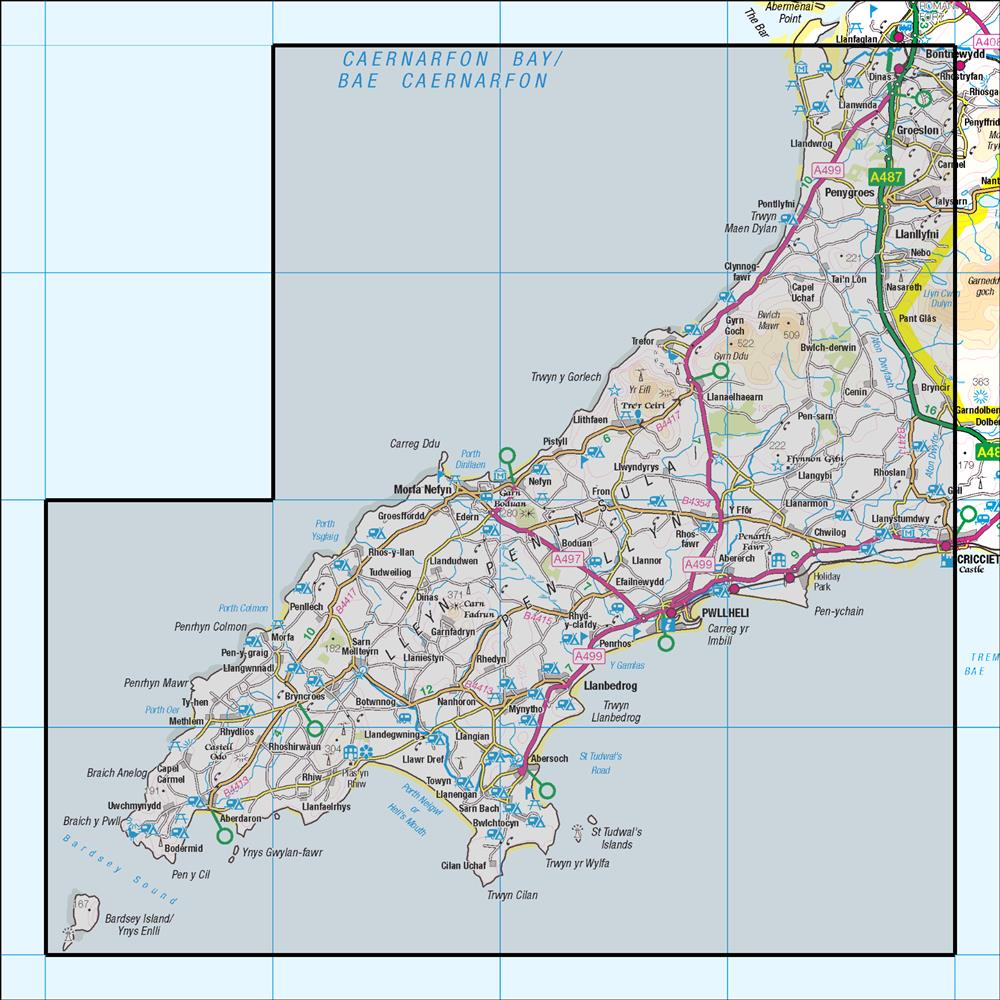 Outdoor Map Navigator image showing the area of the 1:50,000 scale Ordnance Survey Landranger map 123 Lleyn Peninsula