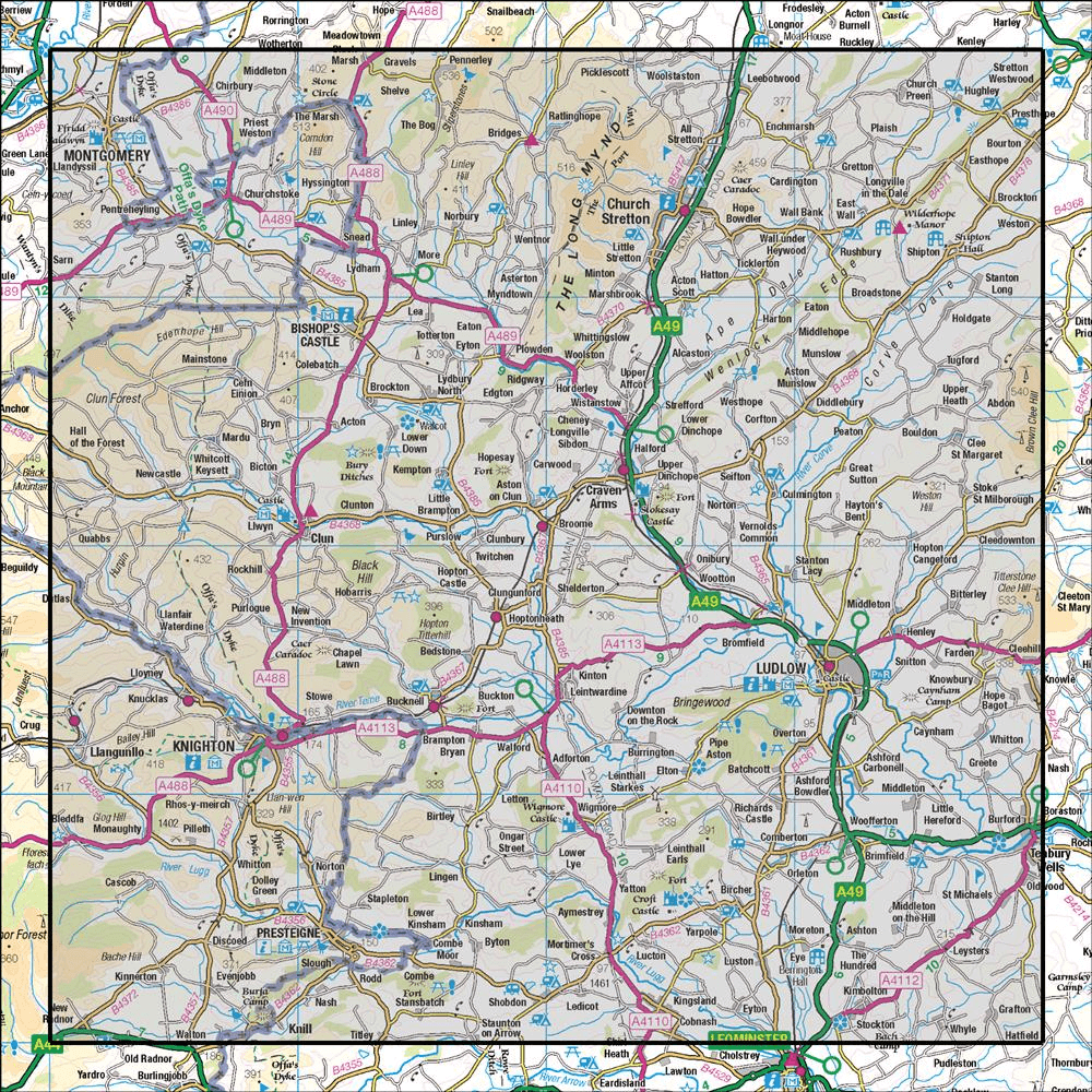 Outdoor Map Navigator image showing the area of the 1:50,000 scale Ordnance Survey Landranger map 137 Church Stretton & Ludlow Wenlock Edge