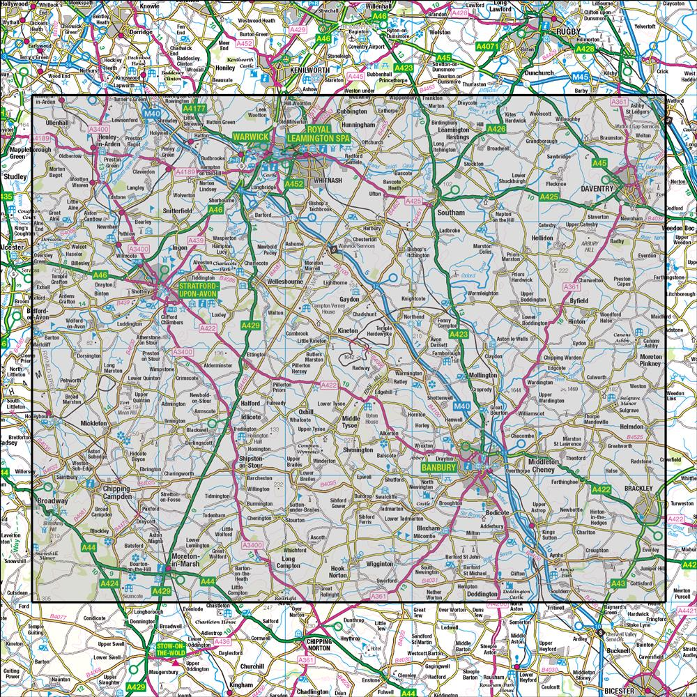 Outdoor Map Navigator image showing the area of the 1:50,000 scale Ordnance Survey Landranger map 151 Stratford-upon-Avon Warwick & Banbury