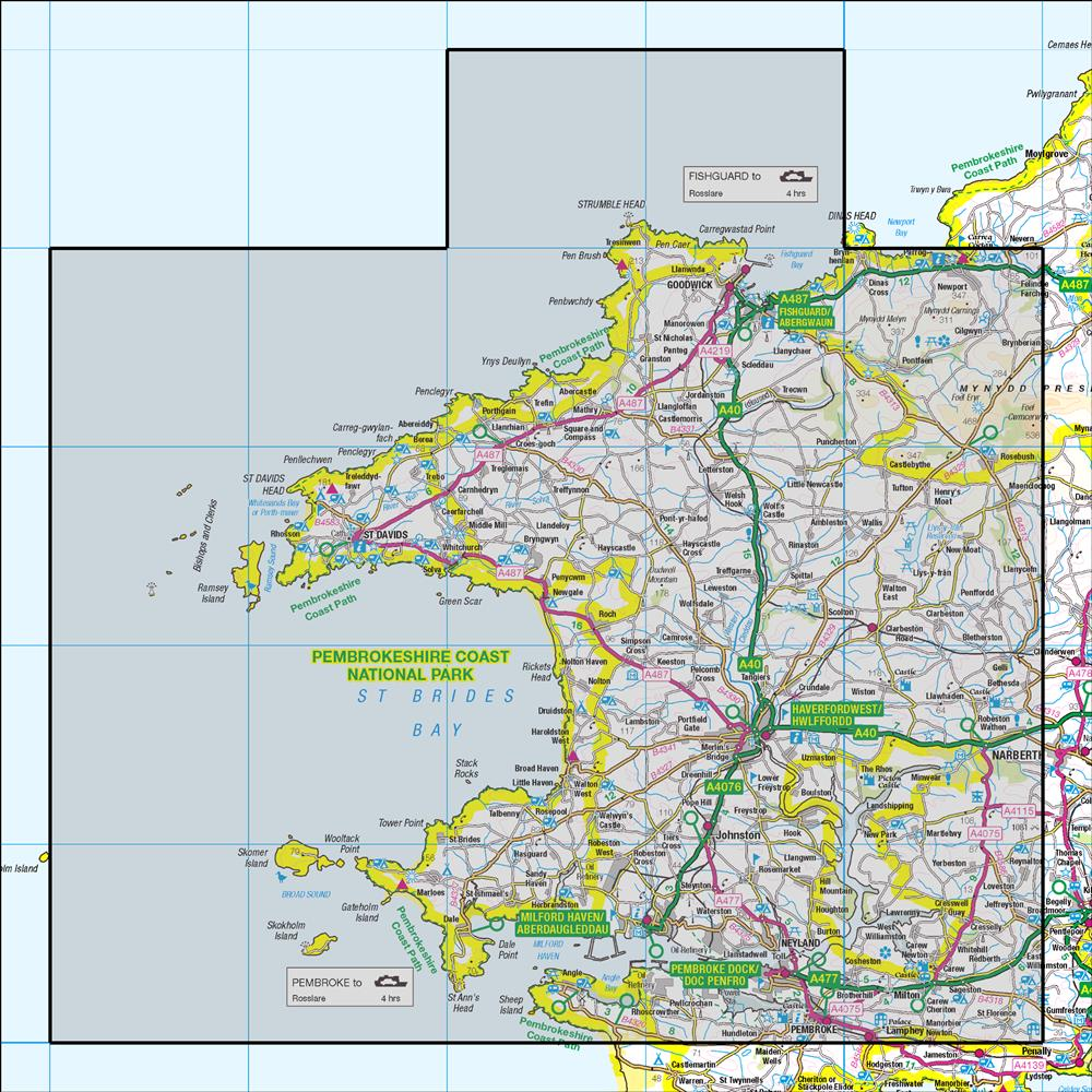 Outdoor Map Navigator image showing the area of the 1:50,000 scale Ordnance Survey Landranger map 157 St David's & Haverfordwest
