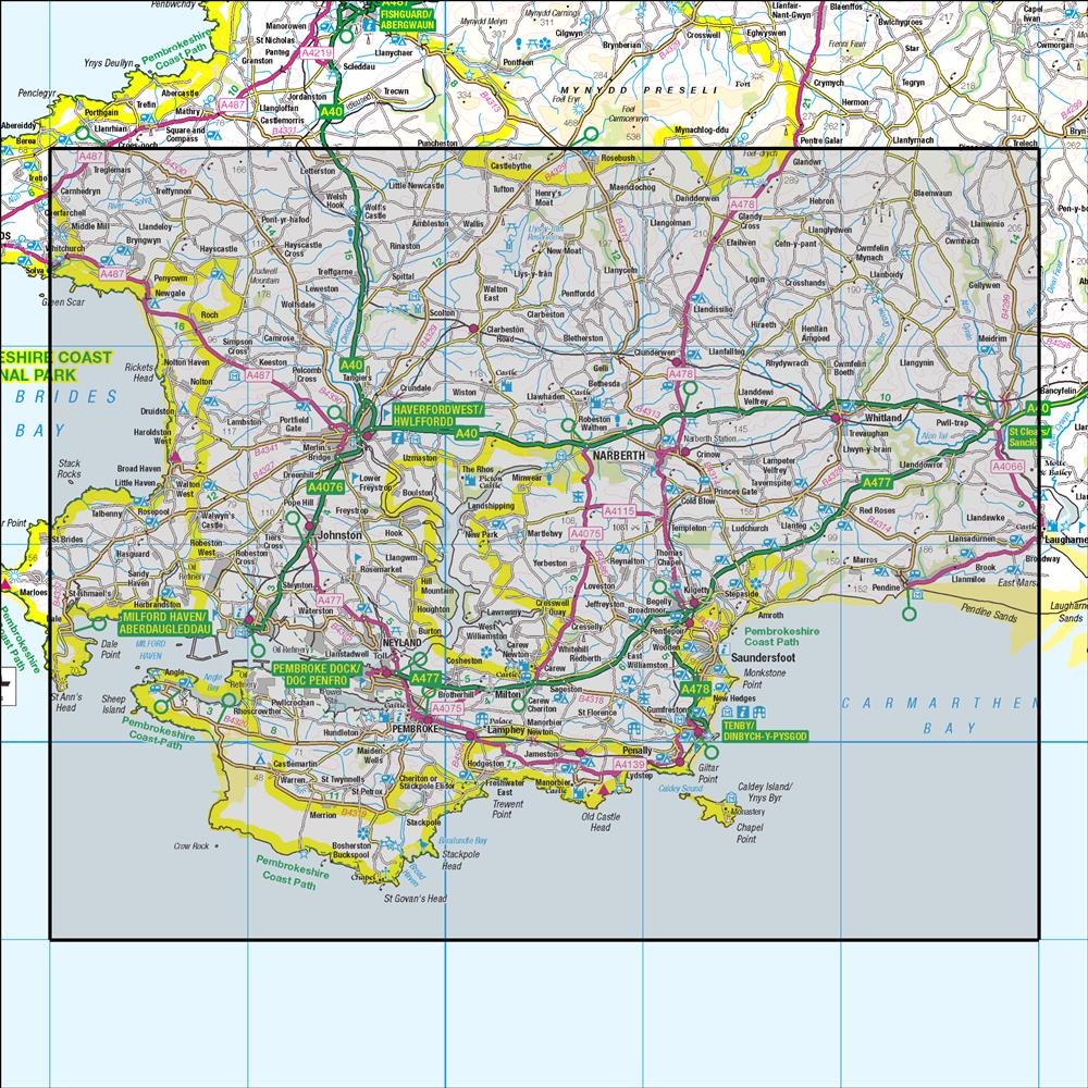 Outdoor Map Navigator image showing the area of the 1:50,000 scale Ordnance Survey Landranger map 158 Tenby & Pembroke