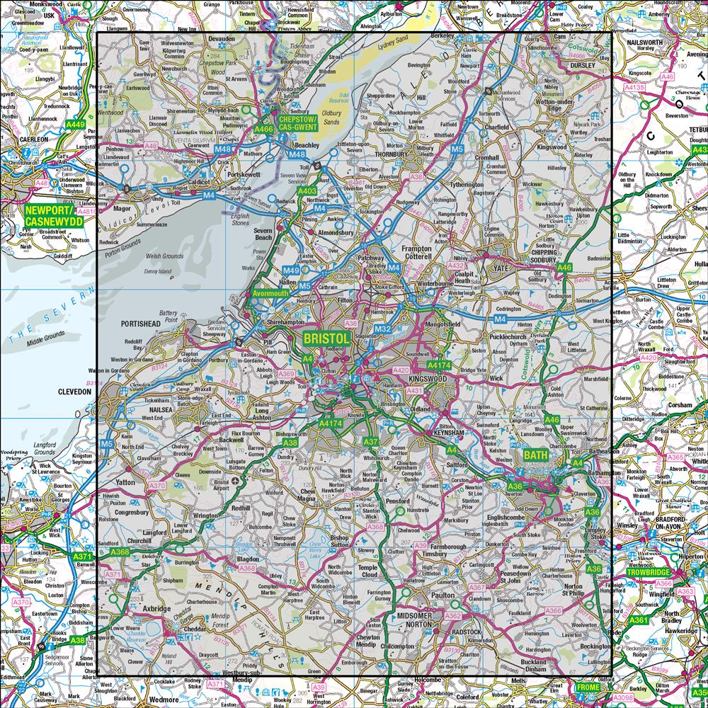 Outdoor Map Navigator image showing the area of the 1:50,000 scale Ordnance Survey Landranger map 172 Bristol & Bath Thornbury & Chew Magna