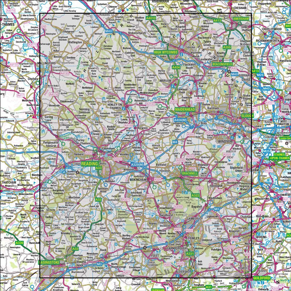 Outdoor Map Navigator image showing the area of the 1:50,000 scale Ordnance Survey Landranger map 175 Reading & Windsor Henley-on-Thames & Bracknell