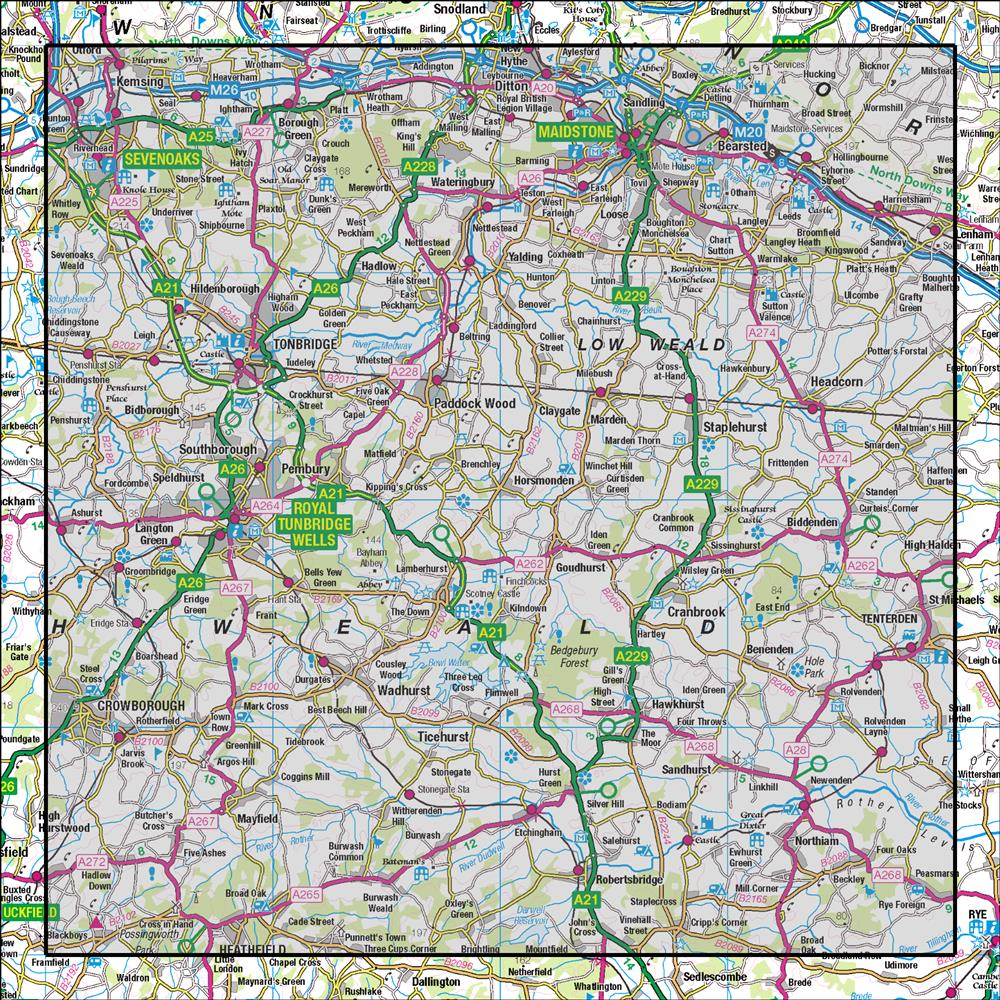 Outdoor Map Navigator image showing the area of the 1:50,000 scale Ordnance Survey Landranger map 188 Maidstone & Royal Tunbridge Wells Sevenoaks & Tonbridge