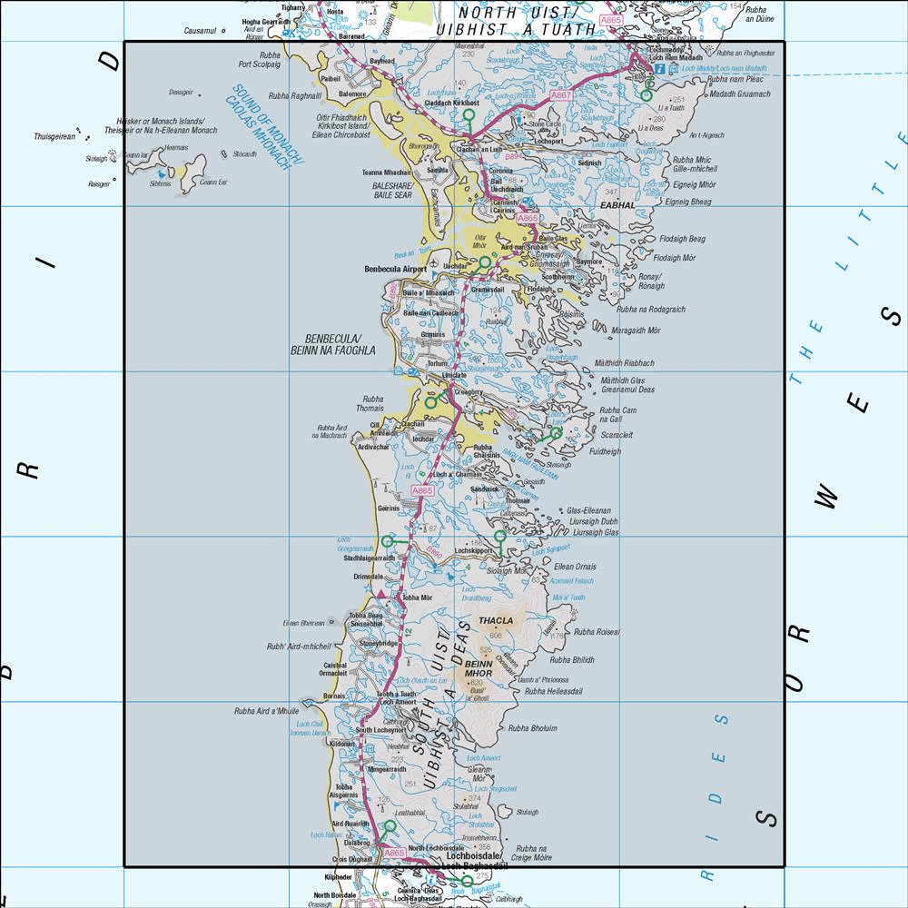 Outdoor Map Navigator image showing the area of the 1:50,000 scale Ordnance Survey Landranger map 22 Benbecula & South Uist