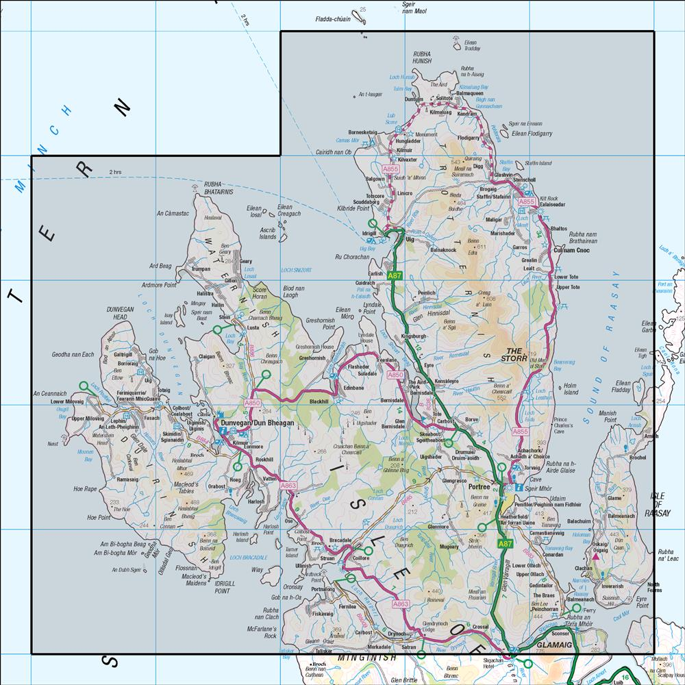 Outdoor Map Navigator image showing the area of the 1:50,000 scale Ordnance Survey Landranger map 23 North Skye Dunvegan & Portree