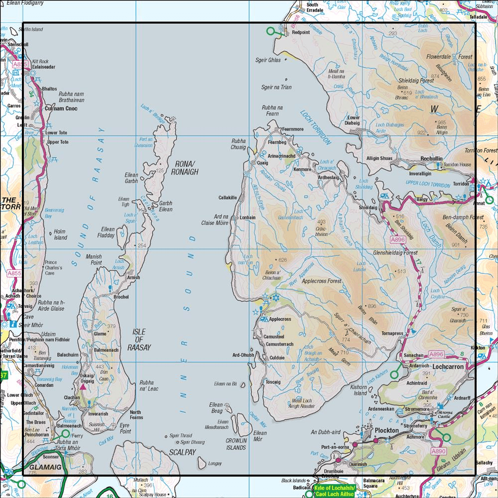 Outdoor Map Navigator image showing the area of the 1:50,000 scale Ordnance Survey Landranger map 24 Raasay & Applecross Loch Torridon & Plockton