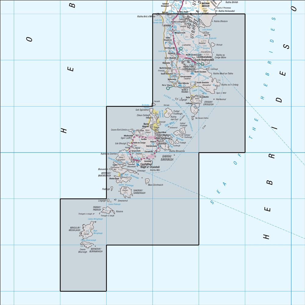 Outdoor Map Navigator image showing the area of the 1:50,000 scale Ordnance Survey Landranger map 31 Barra & South Uist Vatersay & Eriskay