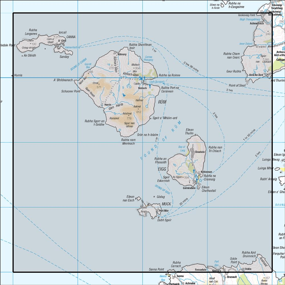 Outdoor Map Navigator image showing the area of the 1:50,000 scale Ordnance Survey Landranger map 39 Rum, Eigg, Muck & Canna