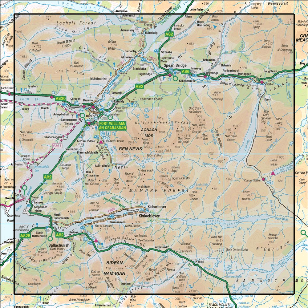 Outdoor Map Navigator image showing the area of the 1:50,000 scale Ordnance Survey Landranger map 41 Ben Nevis Fort William & Glen Coe