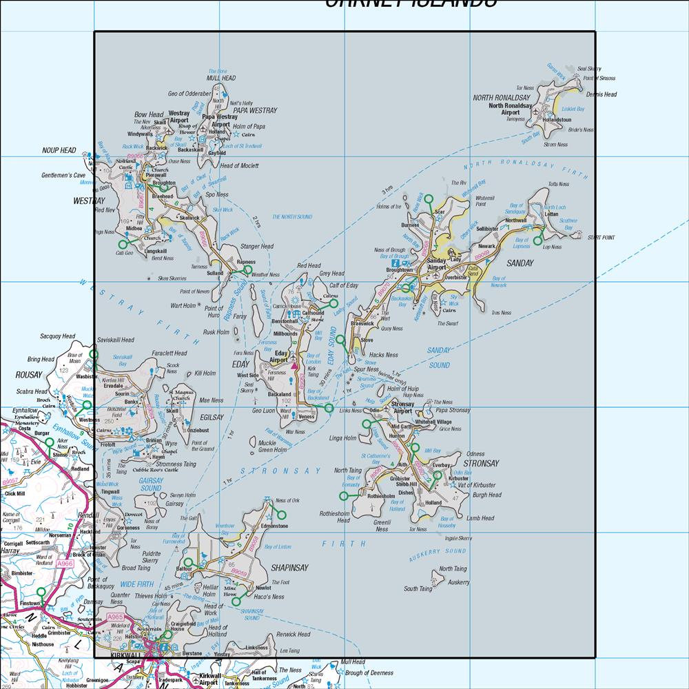 Outdoor Map Navigator image showing the area of the 1:50,000 scale Ordnance Survey Landranger map 5 Orkney Northern Isles