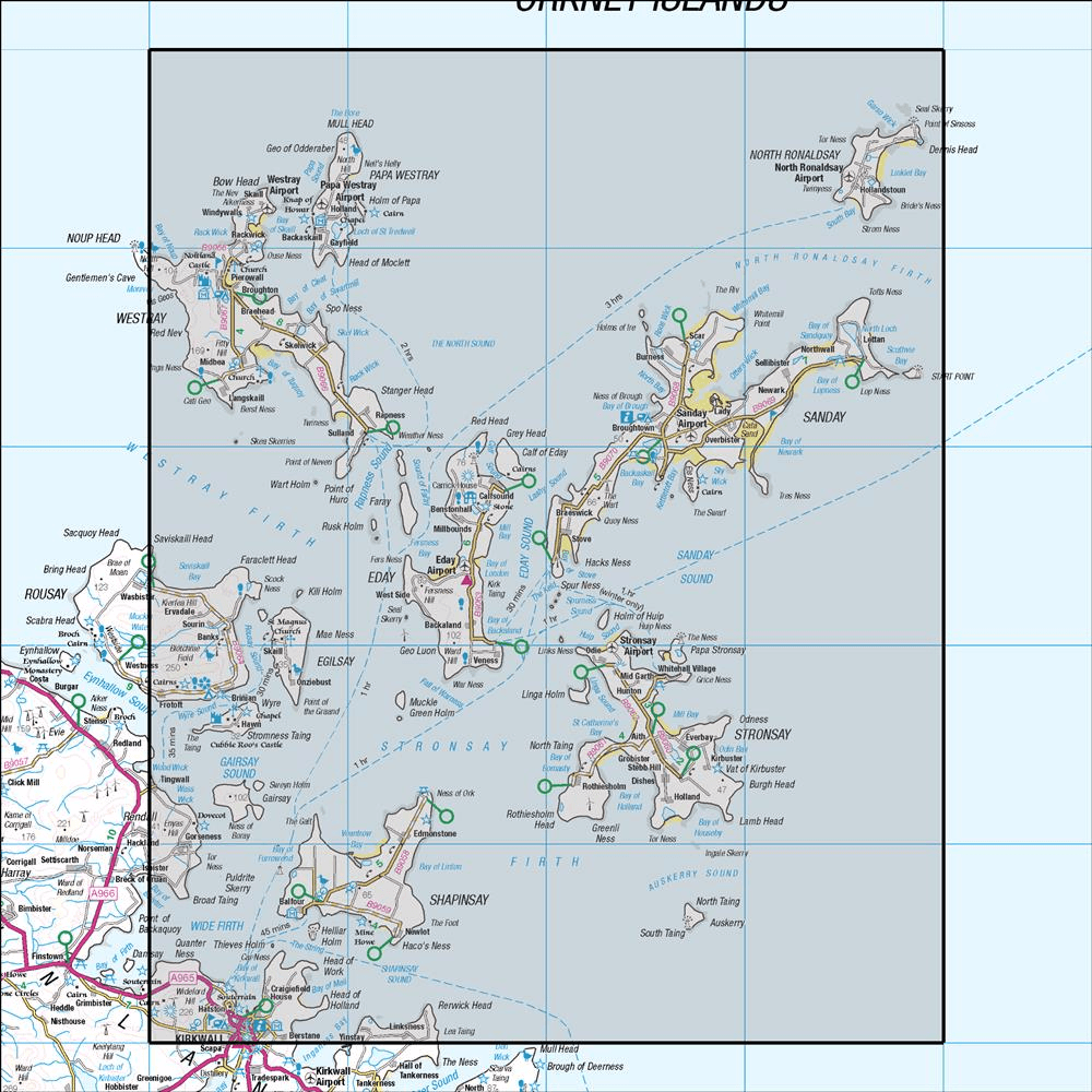 Outdoor Map Navigator image showing the area of the 1:50,000 scale Ordnance Survey Landranger map 5 Orkney Northern Isles