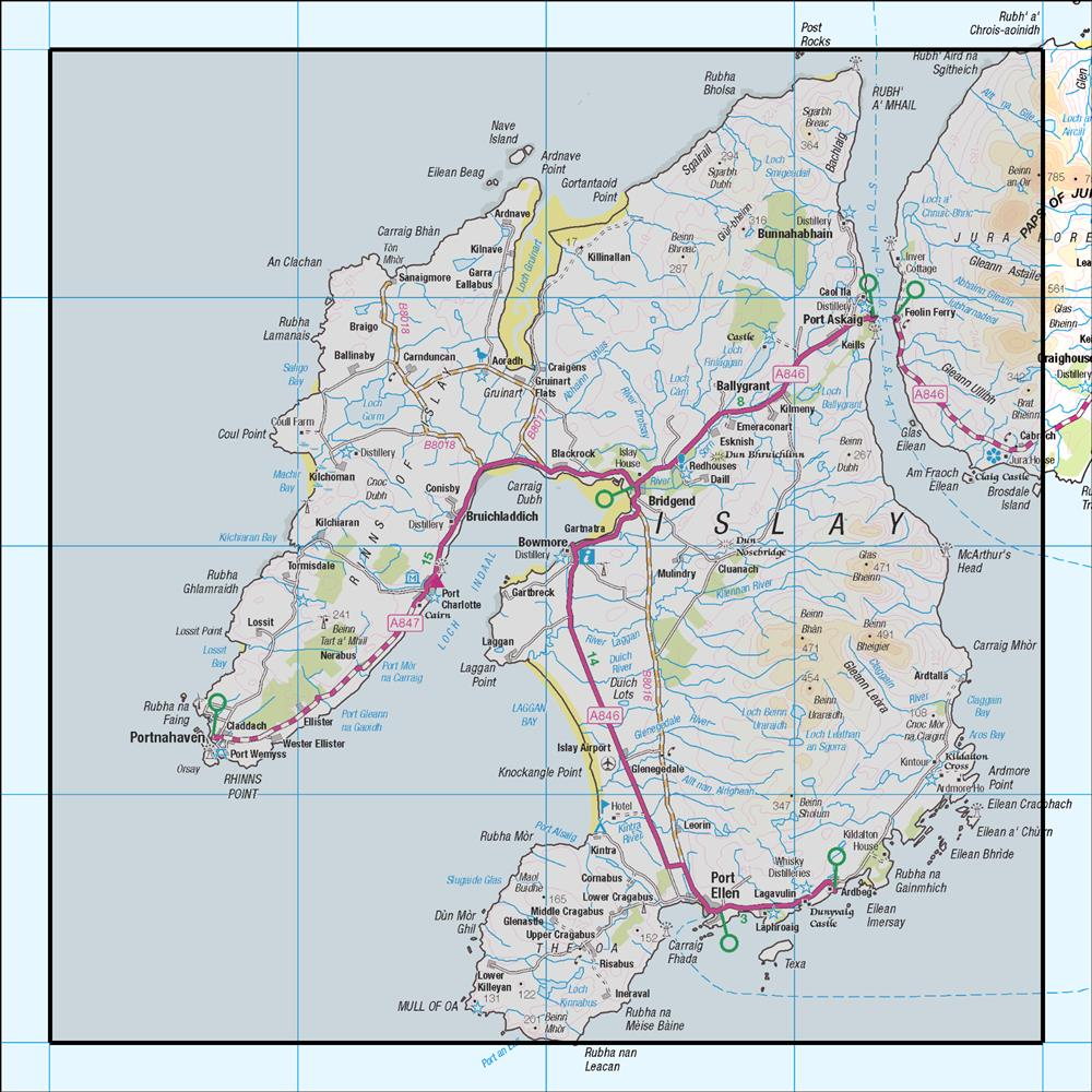 Outdoor Map Navigator image showing the area of the 1:50,000 scale Ordnance Survey Landranger map 60 Islay