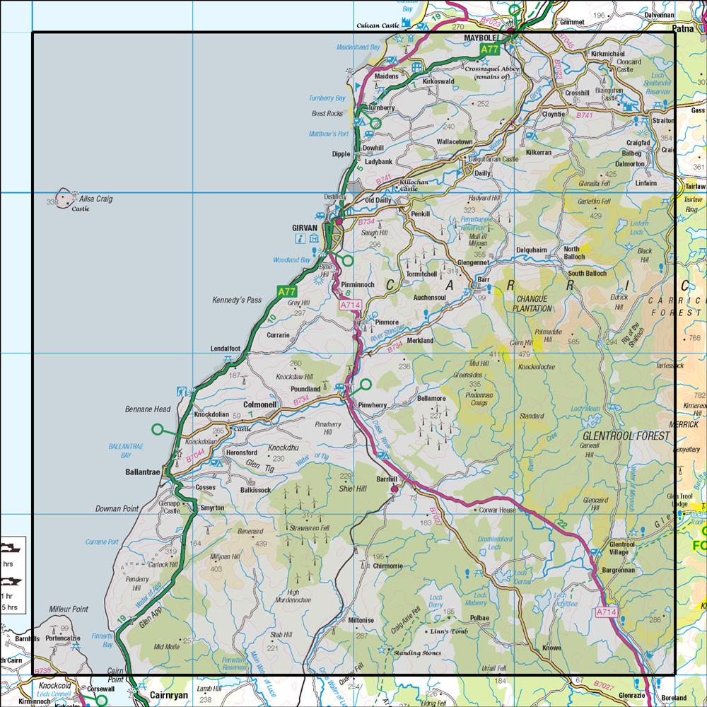 Outdoor Map Navigator image showing the area of the 1:50,000 scale Ordnance Survey Landranger map 76 Girvan Ballantrae & Barrhill