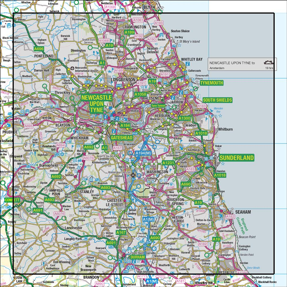 Outdoor Map Navigator image showing the area of the 1:50,000 scale Ordnance Survey Landranger map 88 Newcastle upon Tyne Durham & Sunderland