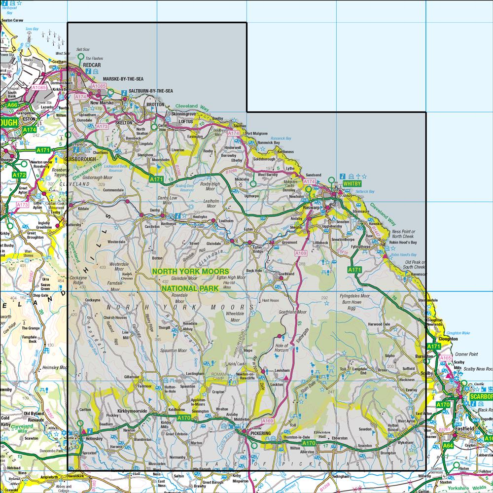 Outdoor Map Navigator image showing the area of the 1:50,000 scale Ordnance Survey Landranger map 94 Whitby & Esk Dale Robin Hood's Bay